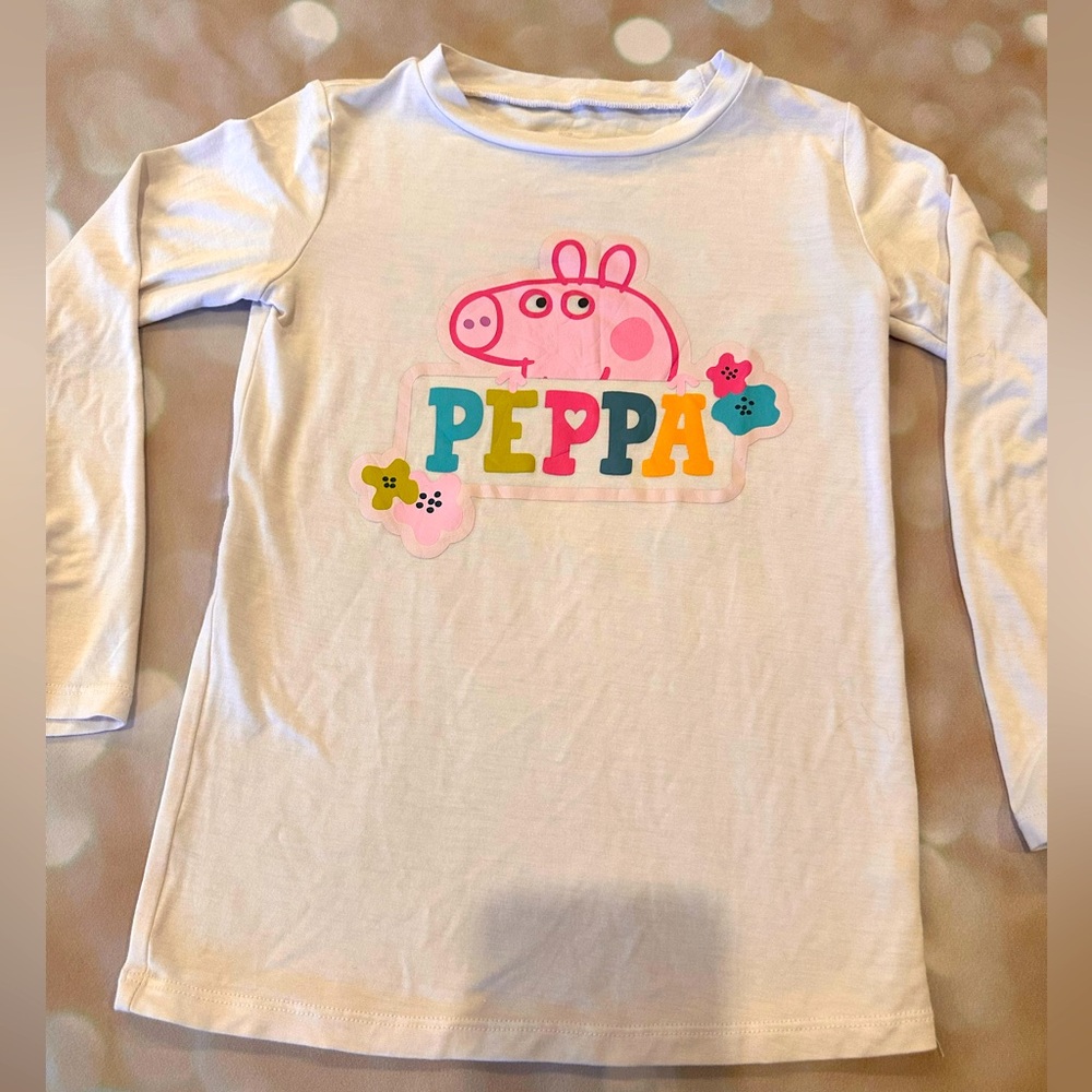 Peppa Pig White Kids Long Sleeve Shirt Bums and Roses 5/6T